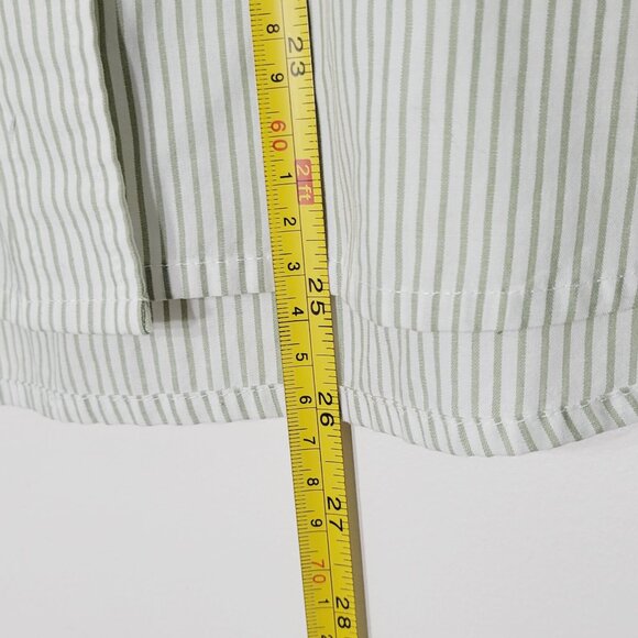 Alia White Green Striped Floral Embroidered Cotton Blend Button Down Shirt 10P - Picture 11 of 13